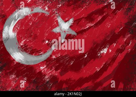 Türkei-Flagge, Acrylmalerei, Grunge mit Abstrichen, patriotische Farben, Pinselstriche handgemacht Stock Vektor