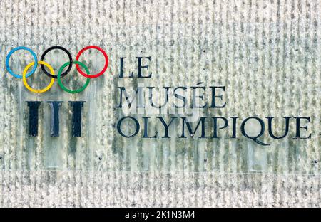 Lausanne, Schweiz - 14. Juli 2022: Das Olympische Museum in Lausanne, Schweiz, beherbergt permanente und temporäre Ausstellungen zum Sport und zum O Stockfoto