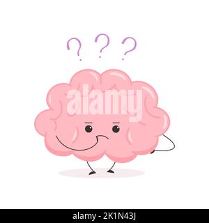Nettes Nerd Gehirn. Lustige kawaii menschlichen Gehirn Charakter. Cartoon flach Stil. Illustration Stockfoto