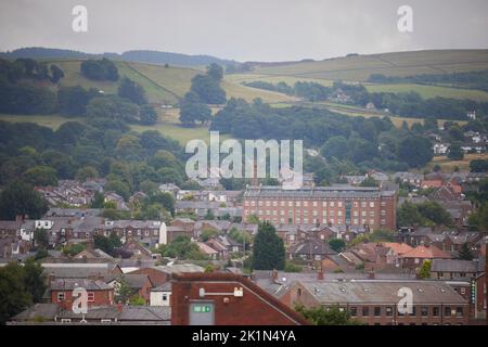 MacClesfield, Häuser, Büros und Mühlen an der Skyline der Stadt Stockfoto