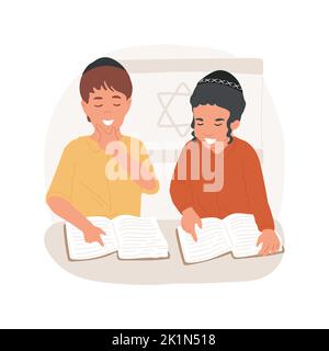 Cheder Schule isoliert Cartoon Vektor Illustration. Traditionelle Cheder Grundschule, Unterricht Grundlagen des Judentums, Jungen in Schädelkappen Lesen, jüdische religiöse Bildung Vektor Cartoon. Stock Vektor