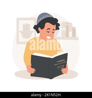 Talmud Torah Schule isoliert Cartoon Vektor Illustration. Jüdische Bildung, Talmud Torah Texte, Hebräisch zweisprachige Schulprogramm, trägt eine Schädelkappe, Unterricht Kinder Tanach Vektor-Cartoon. Stock Vektor