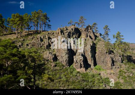 Klippe im Integralen Naturreservat von Inagua. Gran Canaria. Kanarische Inseln. Spanien. Stockfoto
