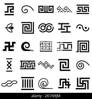 Griechische Motive Vektorsymbole gesetzt. Griechische Schlüsselsammlung Stock Vektor