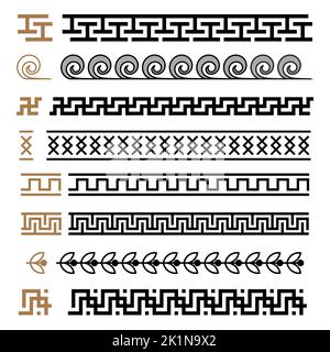 Griechische Motive Vektorsymbole Rahmen, Rahmen gesetzt. Griechische Schlüsselelemente-Kollektion Stock Vektor