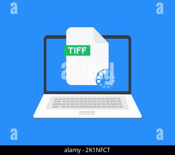 Laptop mit Umschlag und TIFF-Logo. TIFF-Transparenzkonzept kann Web- und Mobile-Vektor-Design und Illustration verwendet werden. Stock Vektor