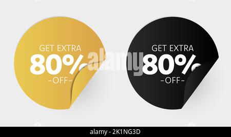 Vektor bis zu 80 Prozent Sale Buttons Shape Banner Design Set. Orenge, schwarz Runde kreative Banner isoliert für Werbung Grafikdesigns Stock Vektor