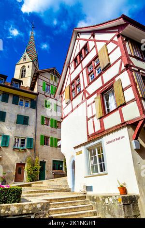 Schlüssel am Rank 1616 House, Obere Halde und Untere Halde Straßen mit bunten, historischen Häusern die Altstadt von Baden, Schweiz Stockfoto