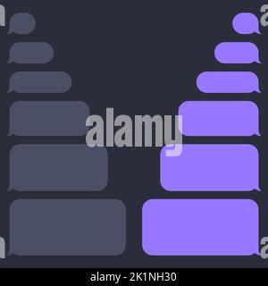 Leere verschiedene Meldungsblasen. Sprechblase für Chat oder Messenger. SMS-Textrahmen. Kurznachricht wird gesendet. Dunkler Modus. Vektorgrafik Stock Vektor