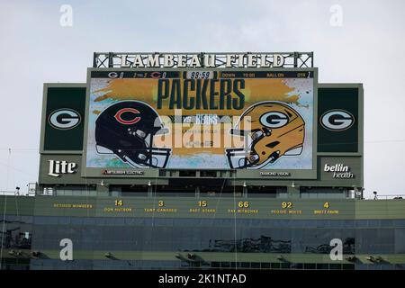 Green Bay, Wisconsin, USA. 18. September 2022. Eine der ältesten Rivalitäten - die Chicago Bears und Green Bay Packers - liegt am Lambeau Field in Green Bay, Wisconsin. Darren Lee/CSM/Alamy Live News Stockfoto