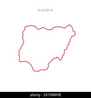 Nigeria editierbare Übersichtskarte. Nigrische rote Grenze. Ländername. Linienstärke anpassen. Zu einer beliebigen Farbe wechseln. Vektorgrafik. Stock Vektor