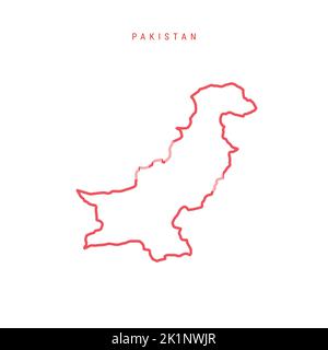 Pakistan editierbare Übersichtskarte. Pakistanische rote Grenze. Ländername. Linienstärke anpassen. Zu einer beliebigen Farbe wechseln. Vektorgrafik. Stock Vektor