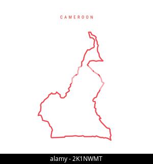 Kamerun editierbare Übersichtskarte. Rote Grenze von Kamerun. Ländername. Linienstärke anpassen. Zu einer beliebigen Farbe wechseln. Vektorgrafik. Stock Vektor