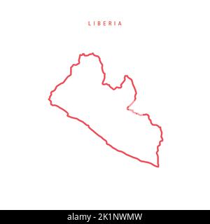 Liberia editierbare Übersichtskarte. Liberianische rote Grenze. Ländername. Linienstärke anpassen. Zu einer beliebigen Farbe wechseln. Vektorgrafik. Stock Vektor