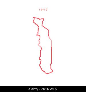 Togo editierbare Gliederungskarte. Togolesische Republik rote Grenze. Ländername. Linienstärke anpassen. Zu einer beliebigen Farbe wechseln. Vektorgrafik. Stock Vektor