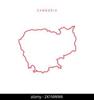 Kambodscha editierbare Übersichtskarte. Kambodschanische rote Grenze. Ländername. Linienstärke anpassen. Zu einer beliebigen Farbe wechseln. Vektorgrafik. Stock Vektor