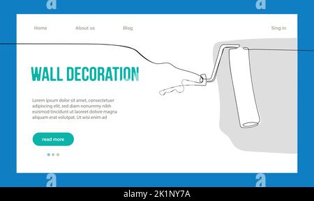 Hausreparaturkonzept. Zielseite Der Website. Arbeiter In Der Werkstatt Machen Arbeiten Aus House. Cartoon-Figuren Malen Sie Wände Und Setzen Fliesen. Vektorgrafik Für Lineare Umrisse. Stock Vektor