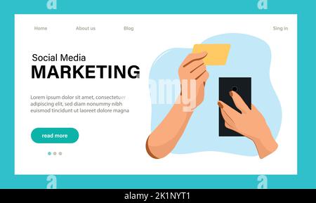 Landing-Page-Vorlage für Social-Media-Marketing. Modernes flaches Design-Konzept für Web-Seiten-Design für Website und mobile Website. Einfach zu bearbeiten und anzupassen. Vektorgrafik Stock Vektor