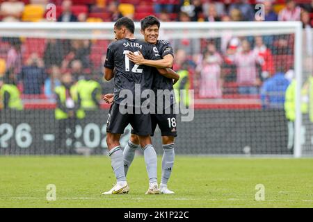 Arsenal-Verteidiger Takehiro Tomiyasu beim Premier League-Spiel zwischen Brentford und Arsenal am 18. September 2022 im GTECH Community Stadium, Brentford, England. Stockfoto