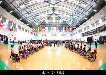 Phuket, Thailand. 16. September 2022. Männer U23 Japan Team Group (JPN) Rollstuhl-Basketball : 2021 IWBF Männer U23 Rollstuhl-Basketball-Weltmeisterschaft Finalspiel zwischen Japan 52-47 Türkei im Sportkomplex der Prince of Songkla University, Phuket Campus in Phuket, Thailand . Quelle: AFLO/Alamy Live News Stockfoto