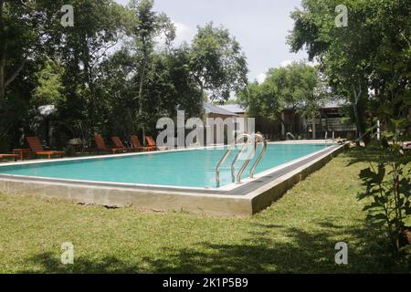 Zelthütten und Poolbereich in Sri Lanka Stockfoto