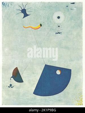 Maternité (Mutterschaft), 1924, Öl auf Leinwand. Gemälde von Joan Miró. Joan Miró (20. April 1893 – 25. Dezember 1983) war ein spanischer Maler, Bildhauer und Keramiker, der in Barcelona geboren wurde. 1975 wurde in seiner Heimatstadt Barcelona ein Museum eingerichtet, das seinem Werk gewidmet ist, das Fundació Joan Miró, und 1981 wurde in seiner Adoptivstadt Palma ein weiteres, das Fundació Pilar i Joan Miró, gegründet. Sein Werk, das internationale Anerkennung erlangte, wurde als Surrealismus interpretiert, aber mit einem persönlichen Stil, der manchmal auch in Fauvismus und Expressionismus eintaucht. Er war für sein Interesse an dem Unbewussten bemerkenswert Stockfoto