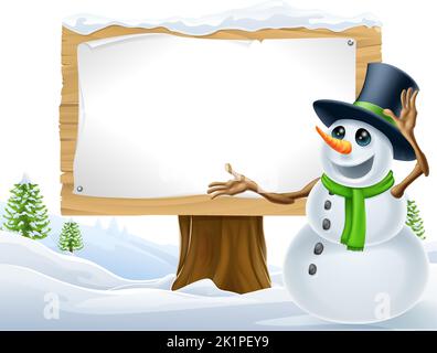 Schneemann Weihnachten Schnee Zeichen Landschaft Szene Stock Vektor