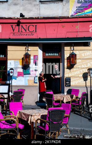 Restaurant in Kazimierz, dem traditionellen jüdischen Viertel von Krakau, Polen. Stockfoto