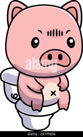Ein süßes Kawaii-Schwein auf der Toilette Stock Vektor