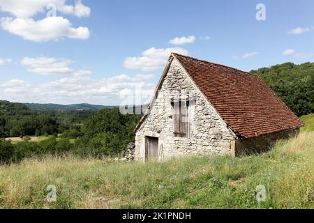 Landschaft in der Gemeinde Lacave, Departement Lot, Frankreich Stockfoto