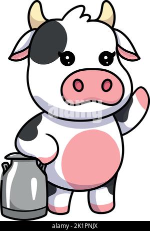 Ein niedlicher kawaii Kuh Aufkleber auf weißem Hintergrund Stock Vektor