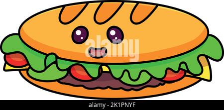 Ein niedlicher Sandwich-Kawaii-Aufkleber Stock Vektor