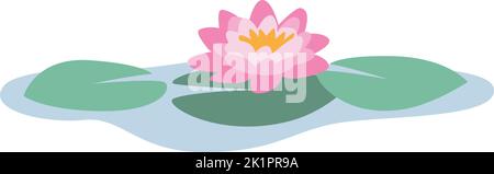 Isolierte Vektorgrafik Illustration einer schönen rosa und gelben Seerose auf grünen Seerosenblättern auf blauem Wasser Stock Vektor