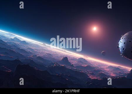 Erstaunlicher Sci-Fi-Hintergrund - übernatürliche außerirdische Lebensform im tiefen Weltraum, einer anderen Welt. Stockfoto