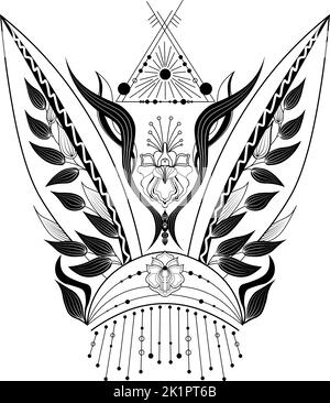 Symbol für mystische Gegenstände. Esoterische, boho mystische handgezeichnete Elemente. Magie und Hexerei esoterische Alchemie. Mystisches und magisches Design mit Alchemie-Symbiose Stock Vektor
