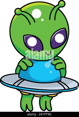 Eine Vektordarstellung eines niedlichen Cartoon-Aliens, der eine isolierte Antenne auf einem weißen Hintergrund hält Stock Vektor