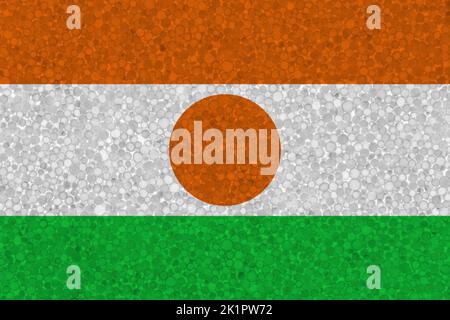 Flagge von Niger auf Styropor-Textur. Nationalflagge auf der Oberfläche von Kunststoff-Schaum gemalt Stockfoto