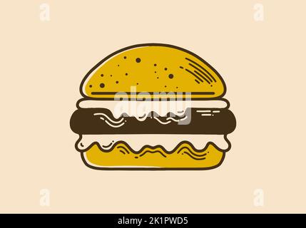 Big Burger Vintage Retro Line Kunstdesign Stock Vektor