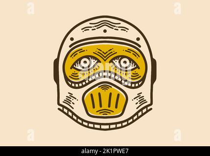 Helm und Two Eyes Vintage Retro Line Art Design Stock Vektor