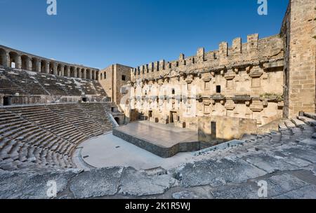 Das antike römische Theater von Aspendos, Aspendos Ancient City, Antalya, Türkei Stockfoto