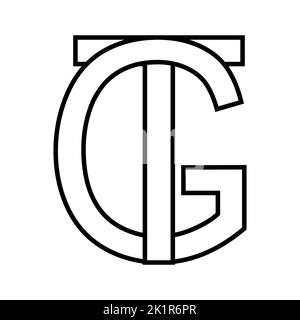 Logo-Zeichen gt tg-Symbol, nft-Zeilensprungbuchstaben g t Stock Vektor