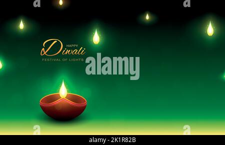 Grün glücklich diwali mit Diya. Stock Vektor