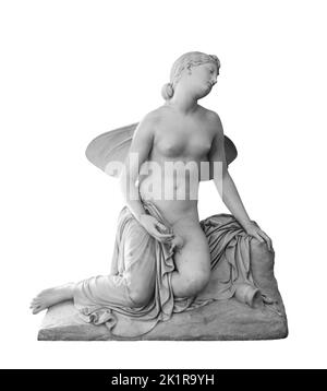 Alte Statue. Psyche in einer schwachen Skulptur von Pietro Tenerani in der Eremitage. Masterpiece isoliertes Foto mit Beschneidungspfad Stockfoto