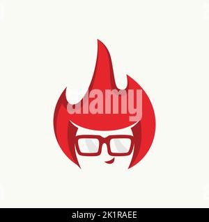 Geek Fire hatte Cartoon Logo Design Vorlage. Vektorgrafik EPS.8 EPS.10 Stock Vektor