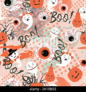 Halloween-Muster. Geister und Fledermäuse. Halloween Nahtloses Muster. Stock Vektor