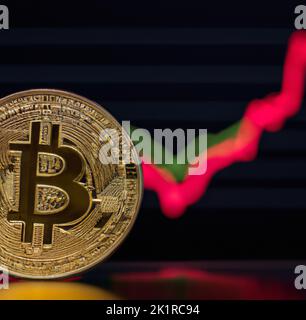 Bitcoin (Cryptocurrencys New digital money) auf dem Hintergrund Stockfoto