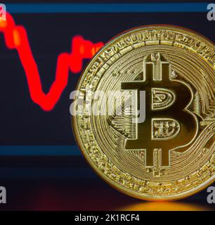 Bitcoin (Cryptocurrencys New digital money) auf dem Hintergrund Stockfoto