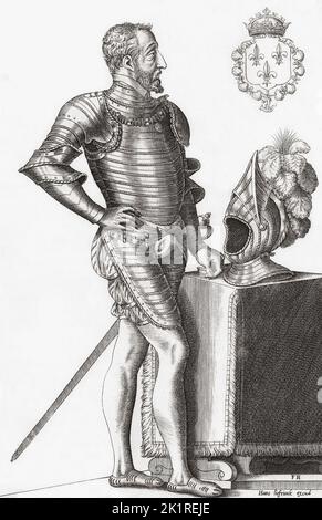 König Heinrich II. Von Frankreich, 1519 - 1559. Henry wurde bei einem Turnier zur Feier des Friedens von Cateau-Cambrésis tödlich verletzt. Nach einem zeitgenössischen Werk von Frans Huys. Stockfoto