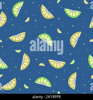 vektor-Muster mit Zitronen- und Limettenscheiben auf blauem Hintergrund. Stock Vektor