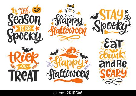 Set von Halloween handgezeichneten niedlichen Schriftzügen Stock Vektor